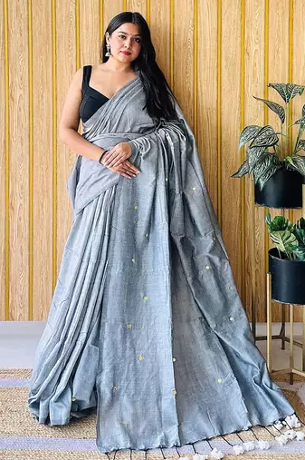 Grey embellished  cotton saree