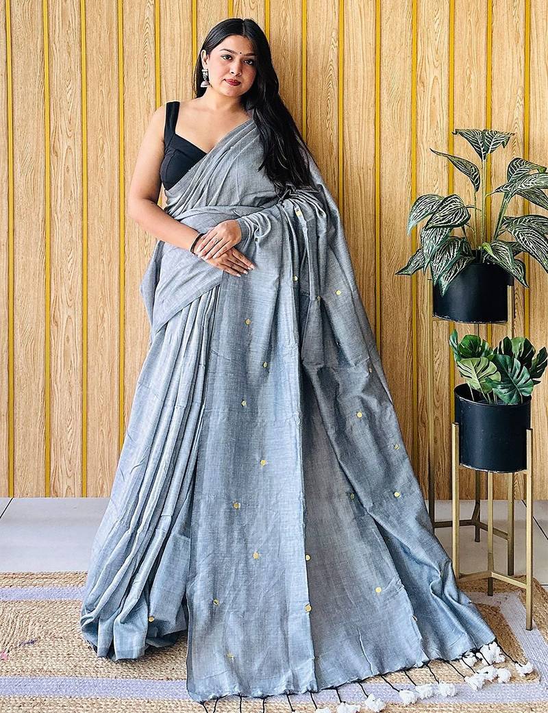 Grey embellished  cotton saree