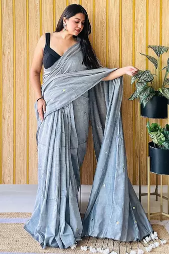 Grey embellished  cotton saree
