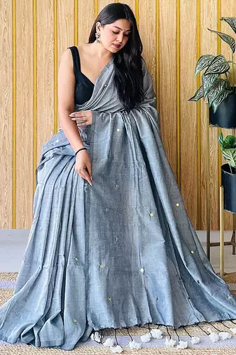 Grey embellished  cotton saree
