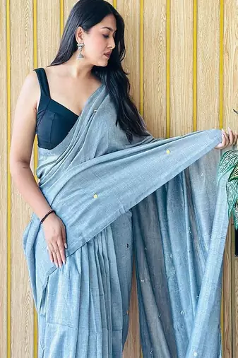 Grey embellished  cotton saree