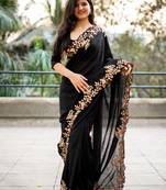 Black black embroidered embellished art silk saree