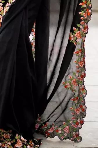 Black black embroidered embellished art silk saree