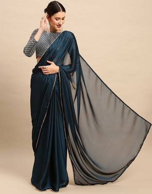 Teal sequinned  georgette saree 2