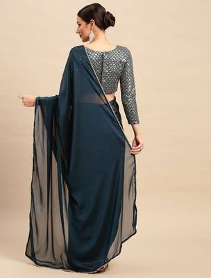 Teal sequinned  georgette saree 4