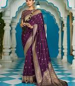 Purple ethnic motifs zari silk blend banarasi saree