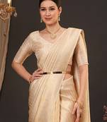 Cream woven design zari silk blend kanjeevaram saree