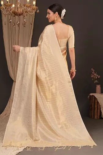 Cream woven design zari silk blend kanjeevaram saree