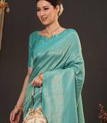 Blue woven design zari silk blend kanjeevaram saree