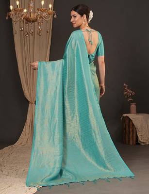 Blue woven design zari silk blend kanjeevaram saree 3