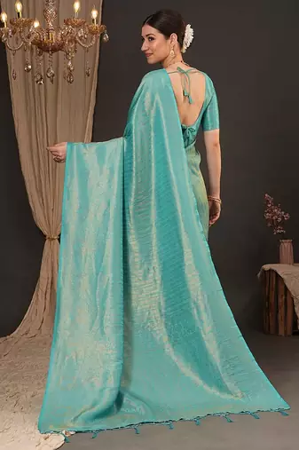 Blue woven design zari silk blend kanjeevaram saree
