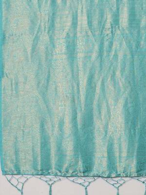 Blue woven design zari silk blend kanjeevaram saree 4