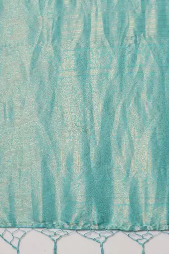 Blue woven design zari silk blend kanjeevaram saree