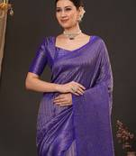Purple woven design zari silk blend kanjeevaram saree