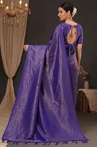 Purple woven design zari silk blend kanjeevaram saree