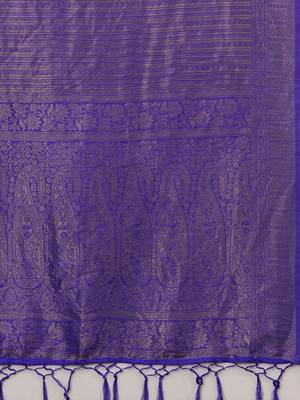 Purple woven design zari silk blend kanjeevaram saree 5