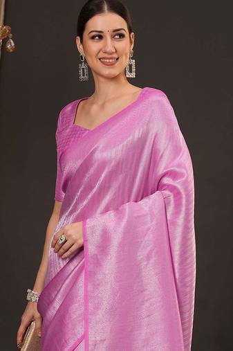 Pink woven design zari silk blend kanjeevaram saree