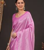 Pink woven design zari silk blend kanjeevaram saree