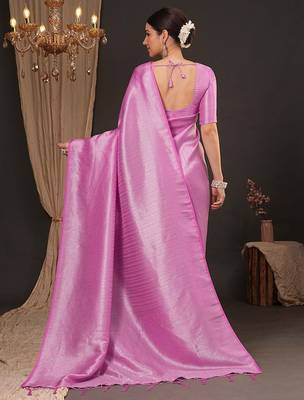 Pink woven design zari silk blend kanjeevaram saree 3