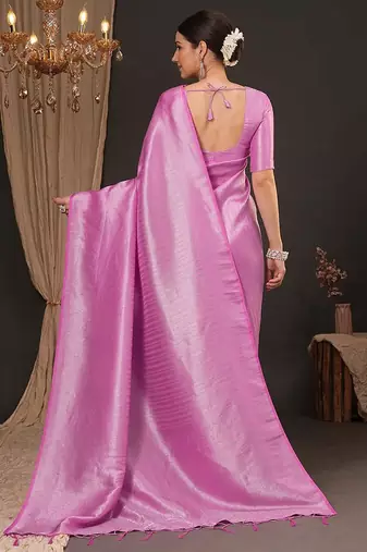 Pink woven design zari silk blend kanjeevaram saree