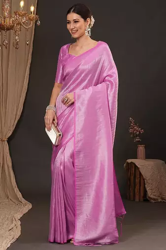 Pink woven design zari silk blend kanjeevaram saree