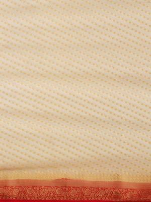 Off white off white & red woven design zari  georgette kanjeevaram saree 5