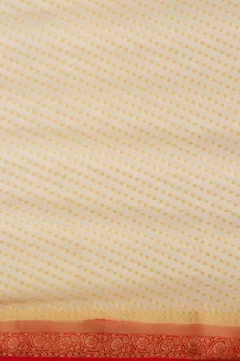 Off white off white & red woven design zari  georgette kanjeevaram saree
