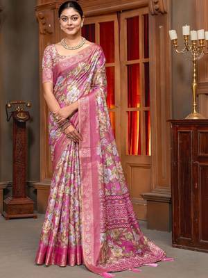 Pink floral zari designer kanjeevaram saree 1