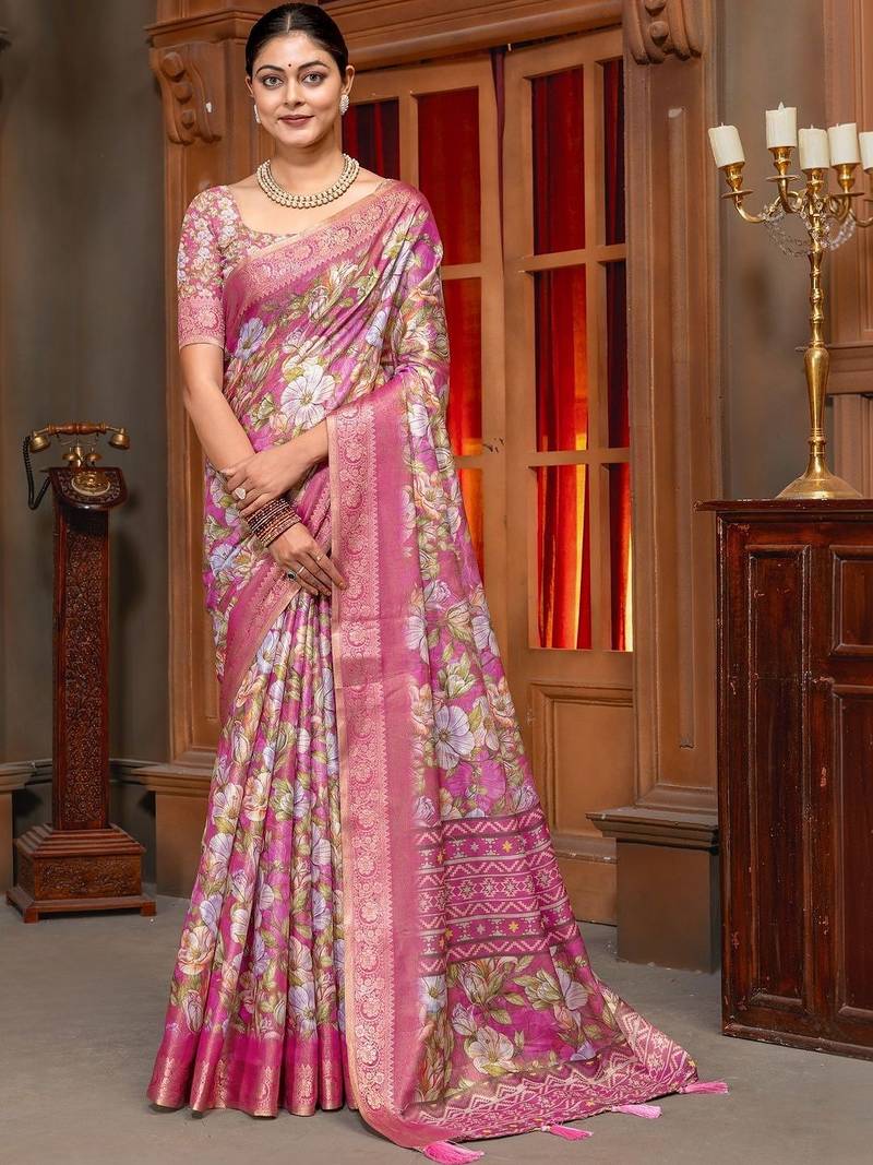 Pink floral zari designer kanjeevaram saree