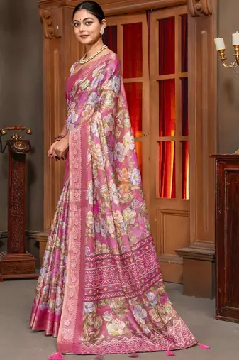 Pink floral zari designer kanjeevaram saree