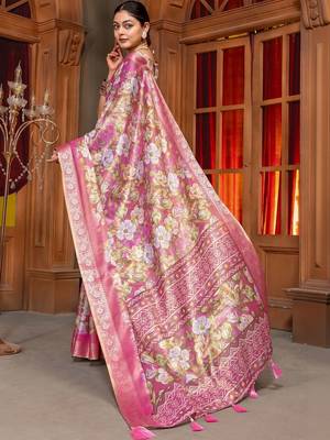Pink floral zari designer kanjeevaram saree 4