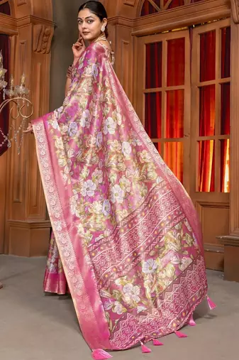 Pink floral zari designer kanjeevaram saree