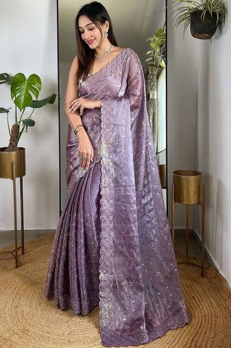 Lavender lavender embellished tissue  sarees