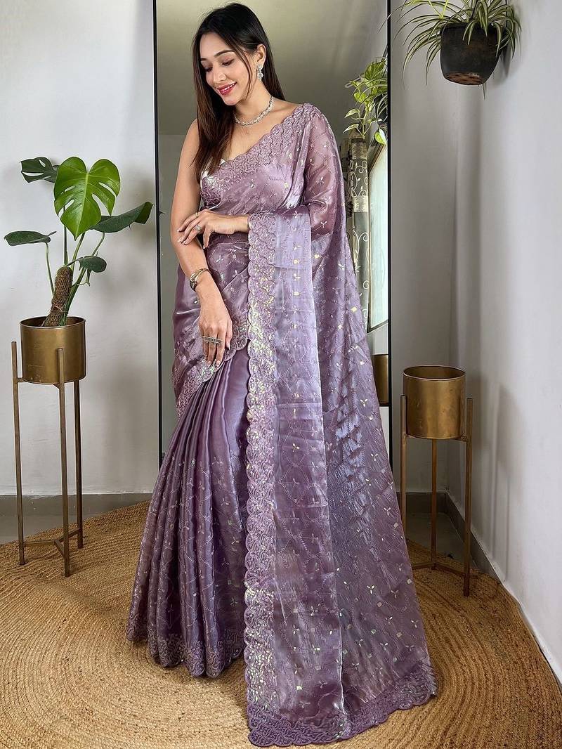 Lavender lavender embellished tissue  sarees