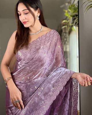 Lavender lavender embellished tissue  sarees 2