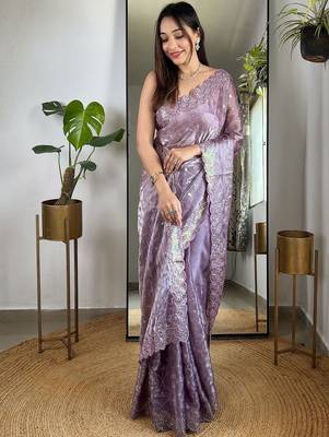 Lavender lavender embellished tissue  sarees 3