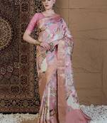 Pink floral zari silk blend sungudi saree