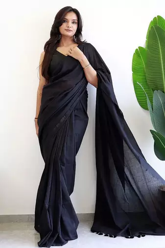 Black tasseled border  cotton saree