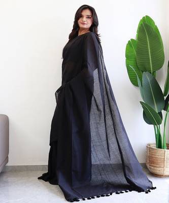Black tasseled border  cotton saree 2