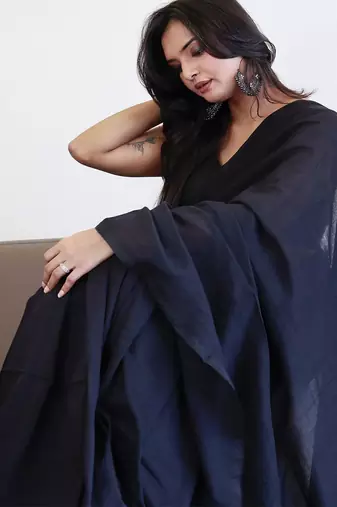 Black tasseled border  cotton saree