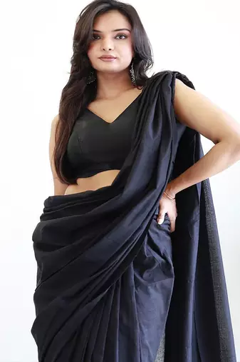 Black tasseled border  cotton saree