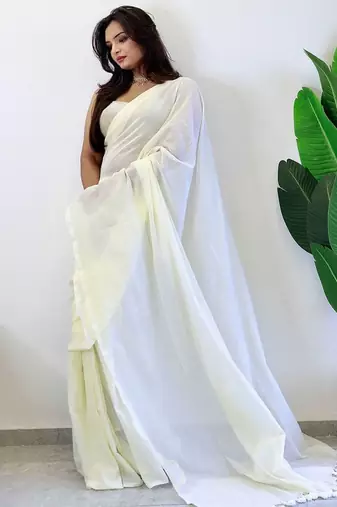 Off white  cotton saree with blouse piece