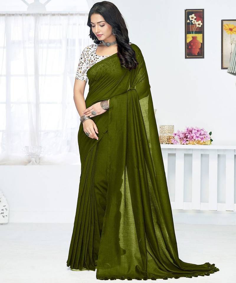 Green  cotton saree with blouse piece
