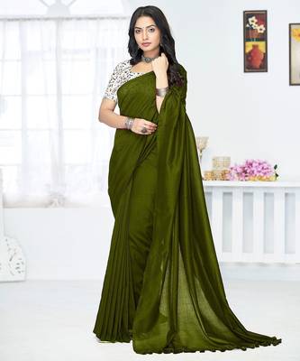 Green  cotton saree with blouse piece 2