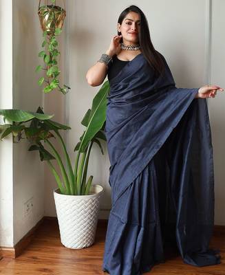 Navy blue  cotton plain saree 1