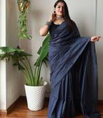 Navy blue  cotton plain saree