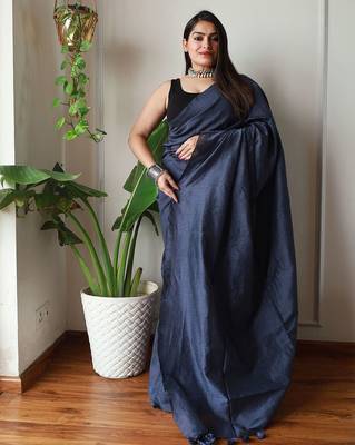 Navy blue  cotton plain saree 2