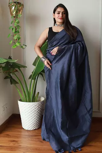 Navy blue  cotton plain saree
