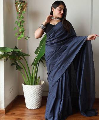 Navy blue  cotton plain saree 3