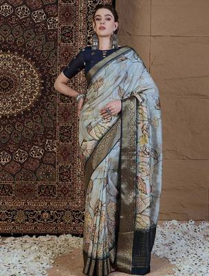 Grey floral zari silk blend sungudi saree 1